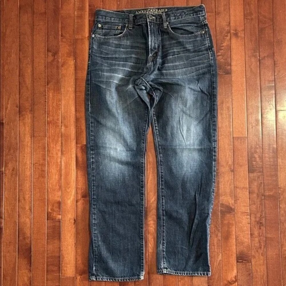 American Eagle Outfitters Men’s Dark Blue Relaxed Straight Jeans Size 33/34 - Picture 1 of 2